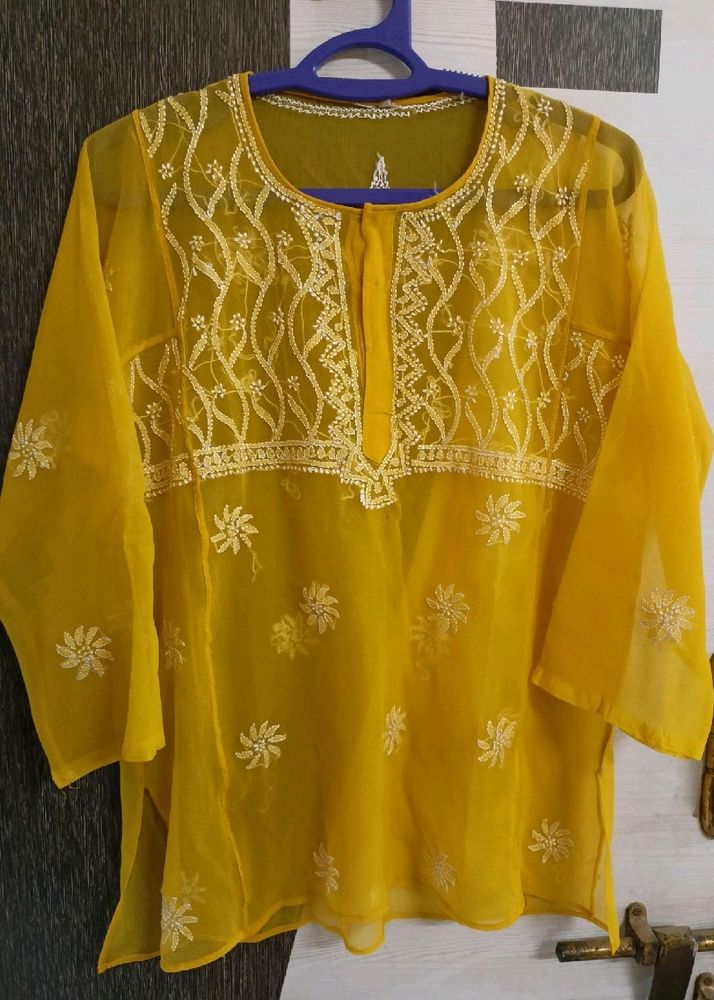 🔥Chikankari Tunic+ Inner #new mustard kurti