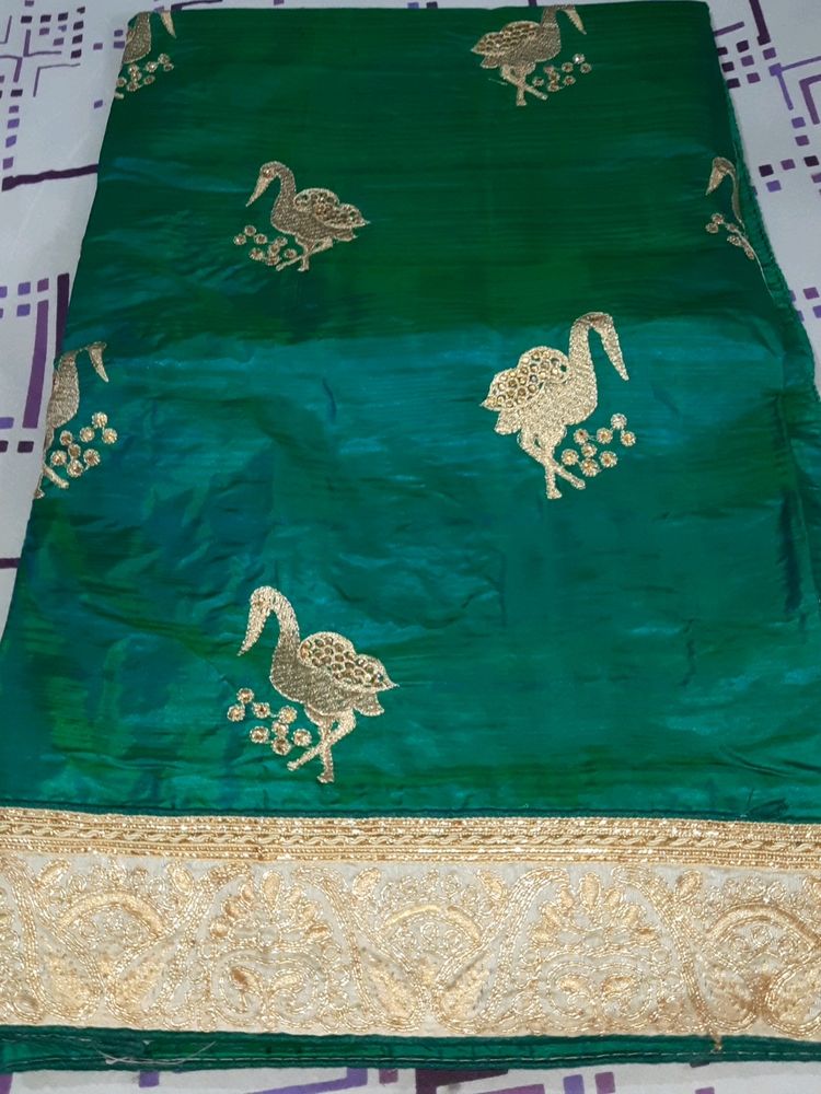 Butter silk sari (sea green )