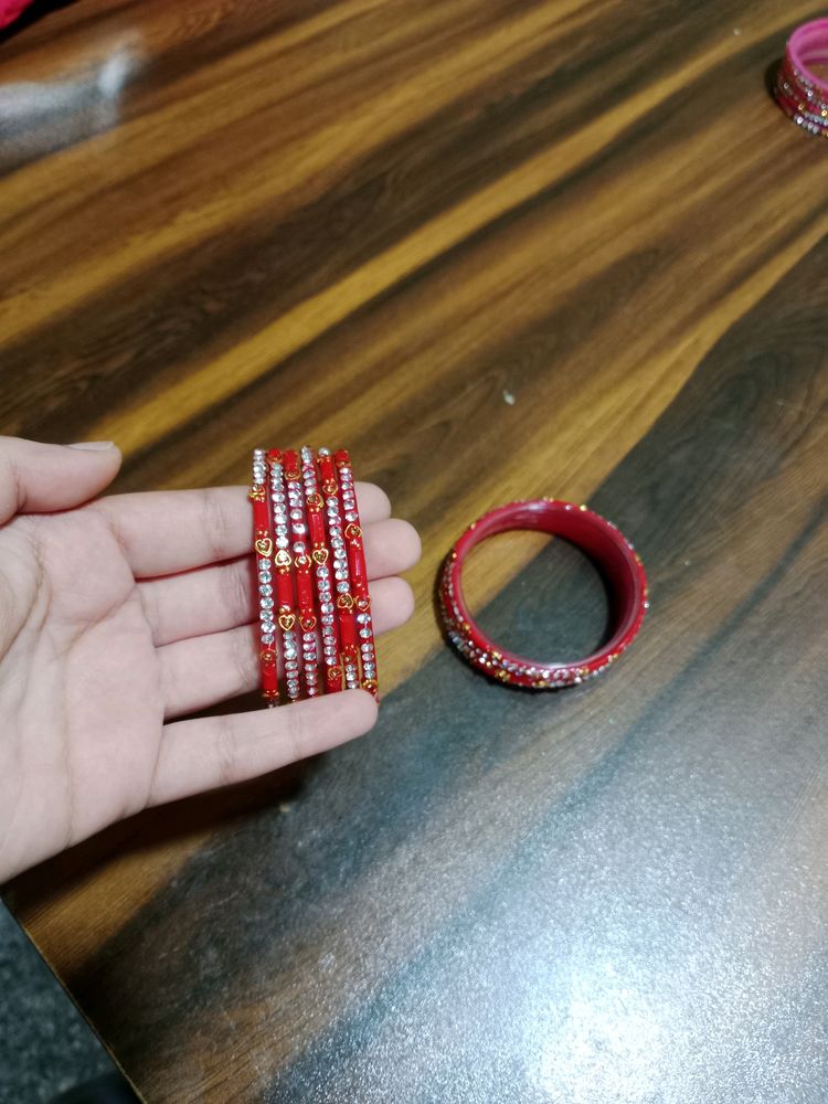 Red Stones Glass Bangles