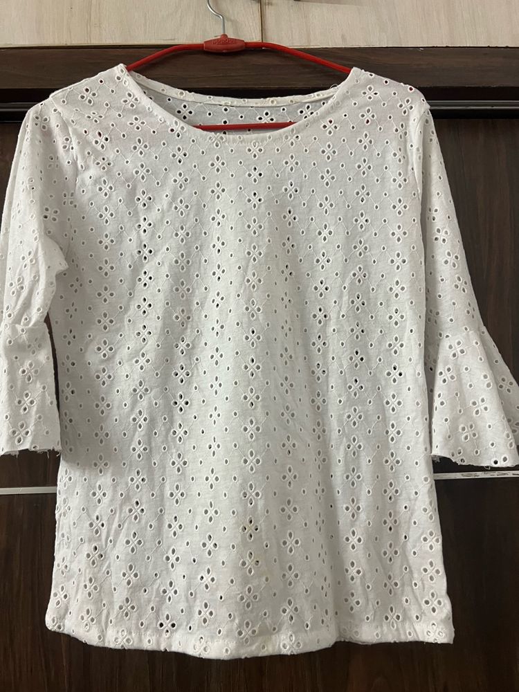 White Holes Embroidered Top