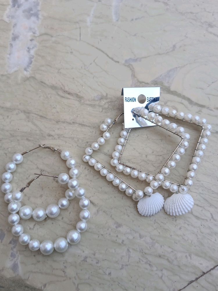 Combo Of 2 Pearl Hoops Earrings For Girls Women