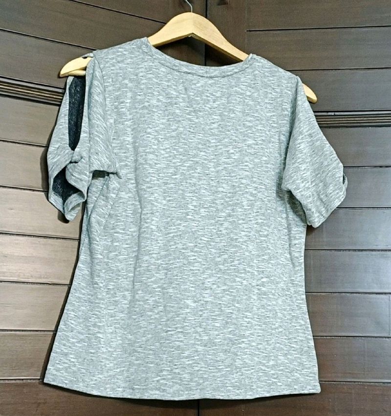 The Label Life Brand Grey Cotton Cold Shoulder Top