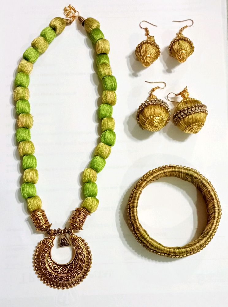 Green Silk Jewellery Set