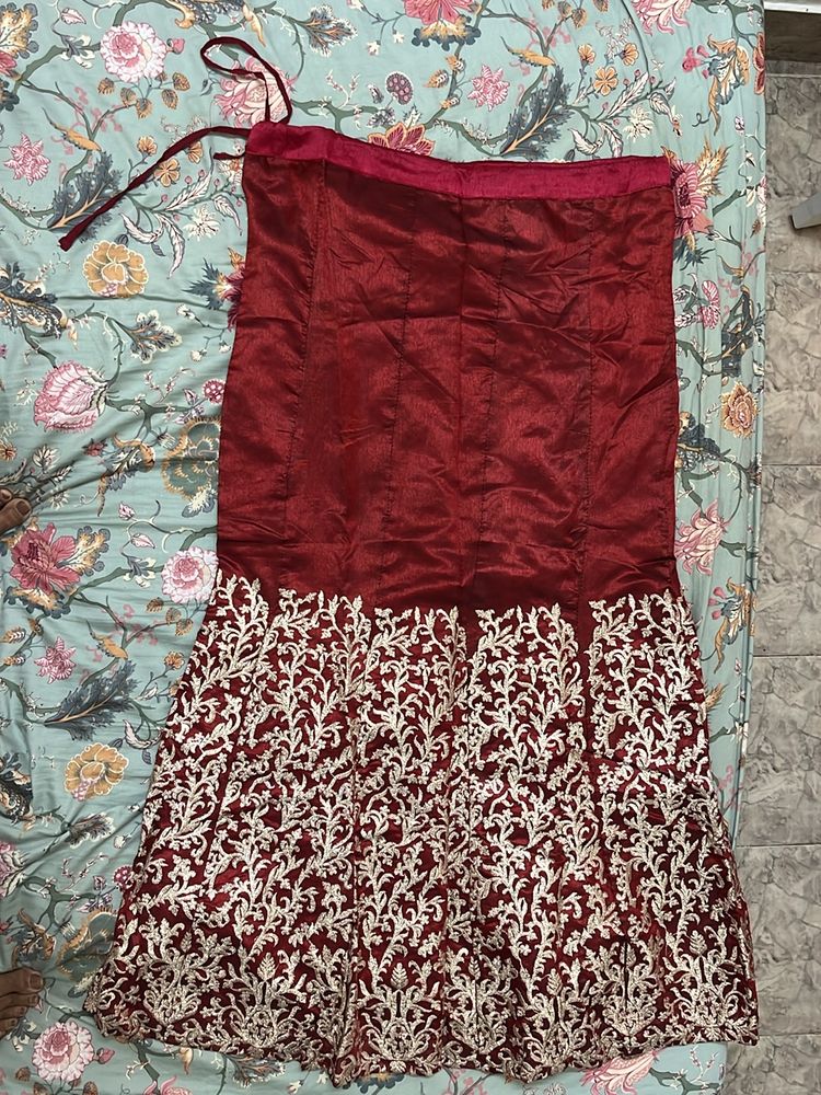 Flash Sale!! Maroon Lehenga With Blouse & Dupatta