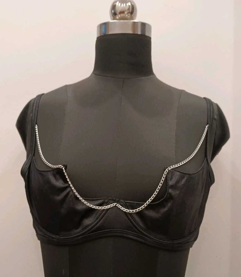 Leather Type Chained Bra 36B