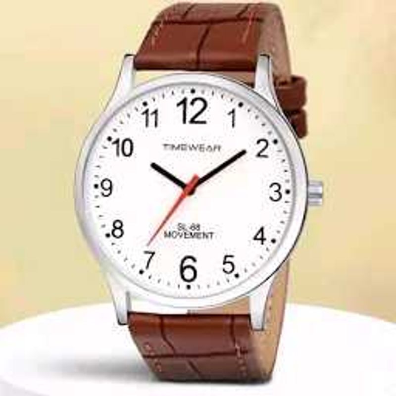 Timewear White Number Dial Brown Leather Strap