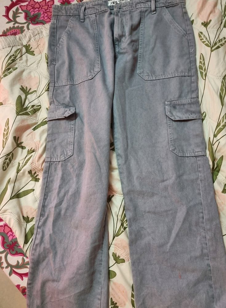 zara denim cargo pant