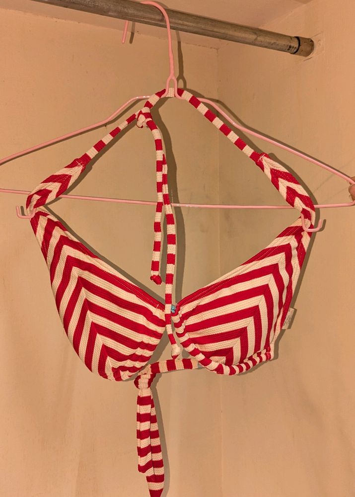 Hobie Red White Striped Halter Bikini Top