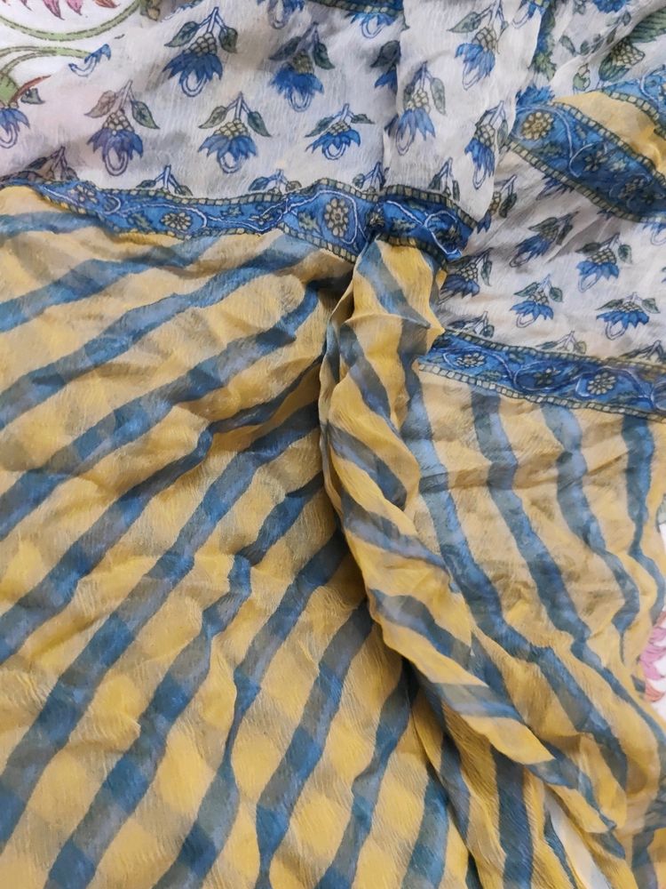 Yellow Blue White Printed Dupatta