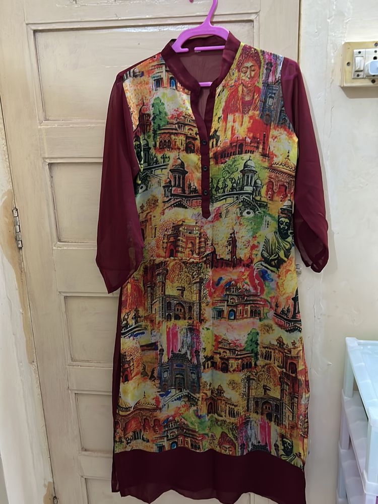 Maroon Colourful Long Kurta