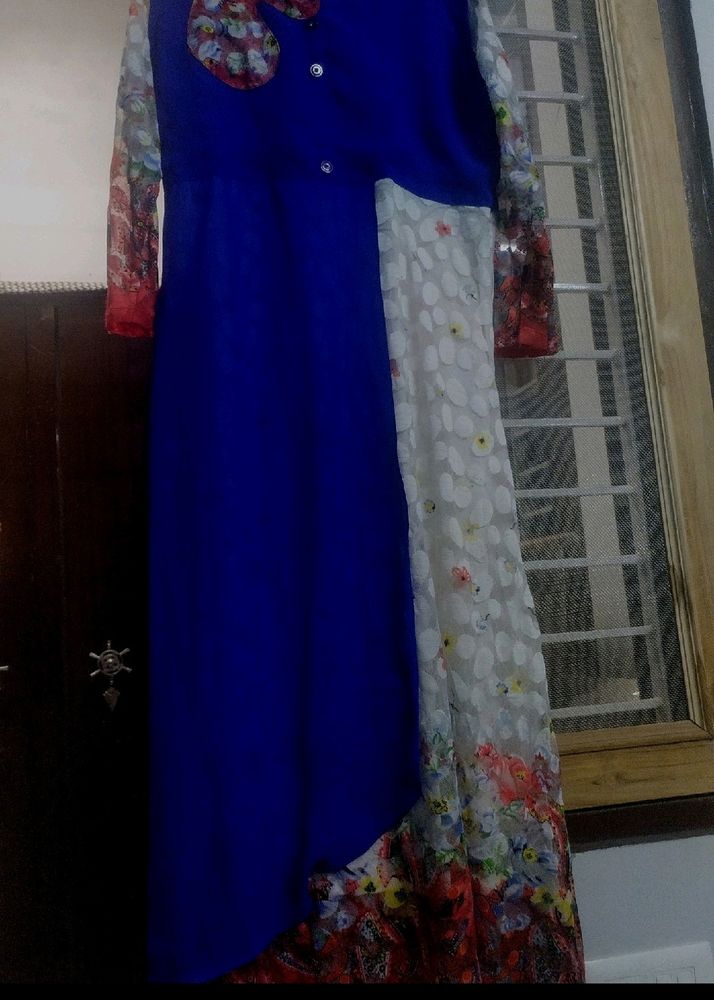 Branded Blue White Net Frock  Kurti