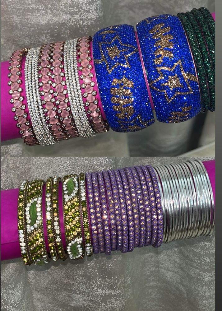 combo of sparkling crystal studded metal bangles