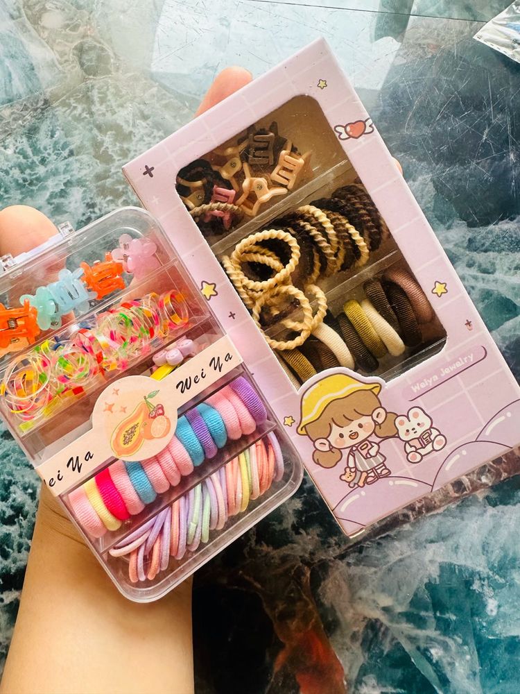 Two Boxes Of Hair Clip And Rubber For Kids