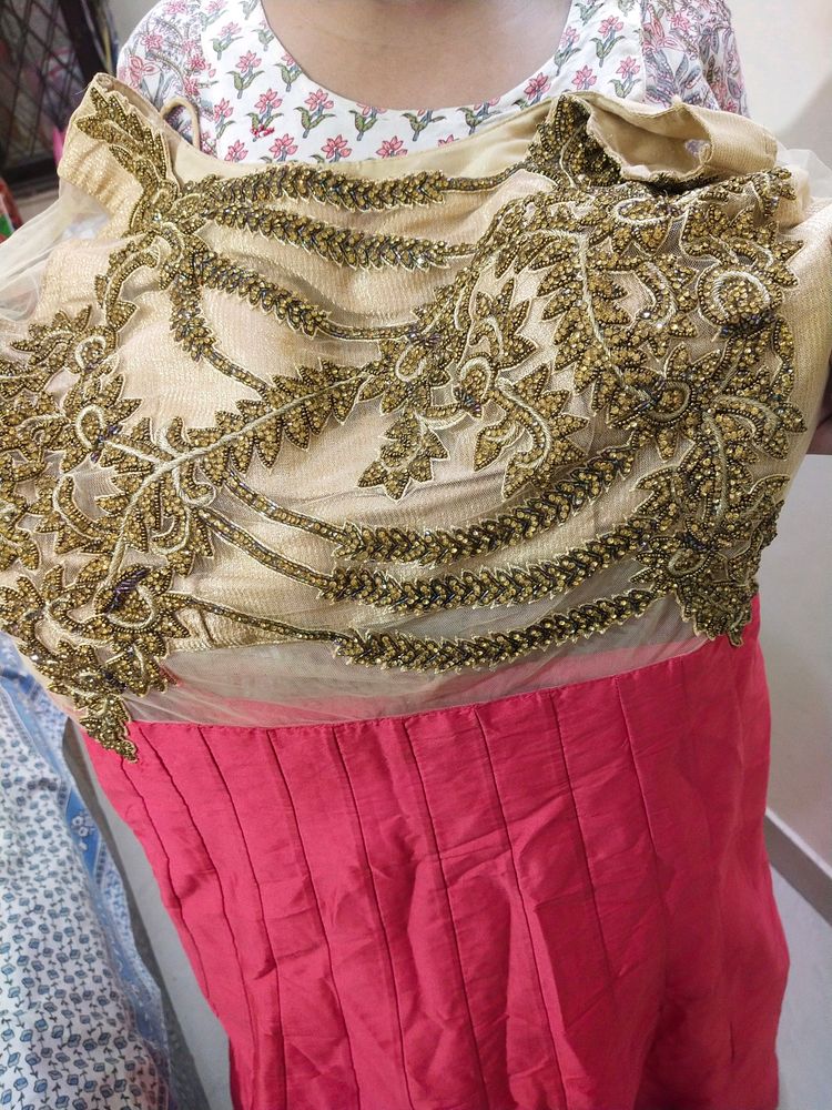 Gajri Colour Gown With Heavy Golden Work