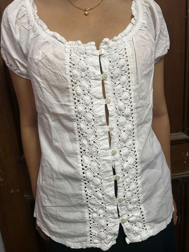 Vintage Puff Sleeves Lace Top