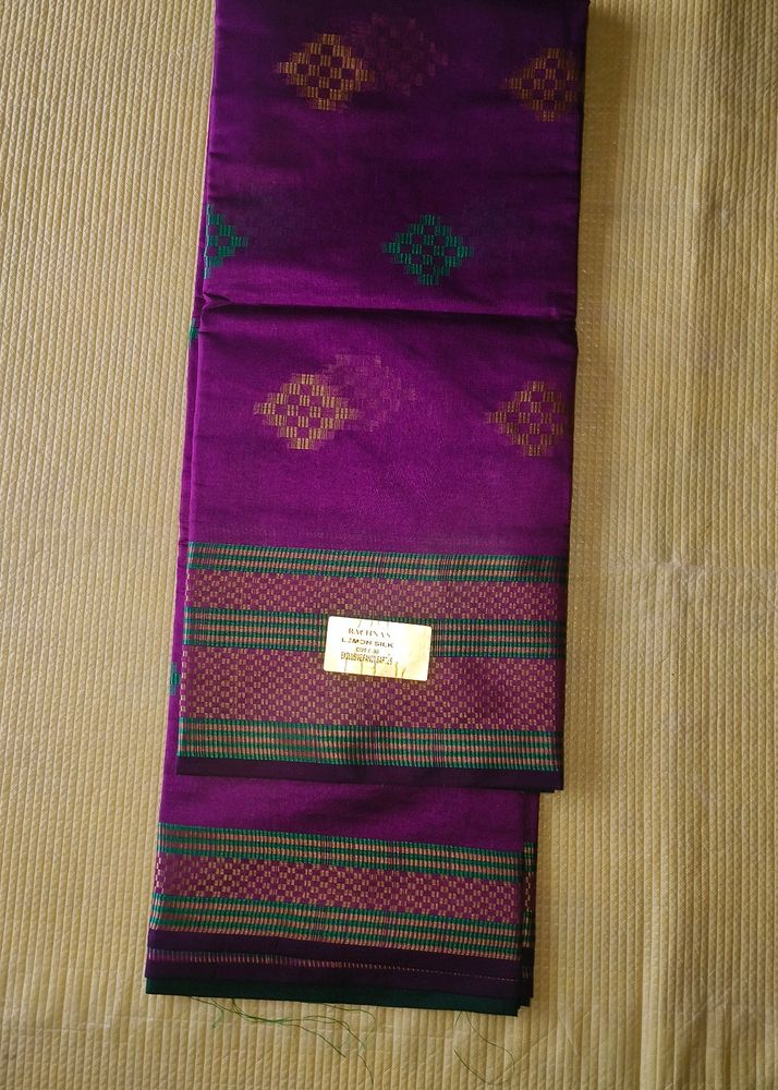 Green and Purple Cotton Silk Saree