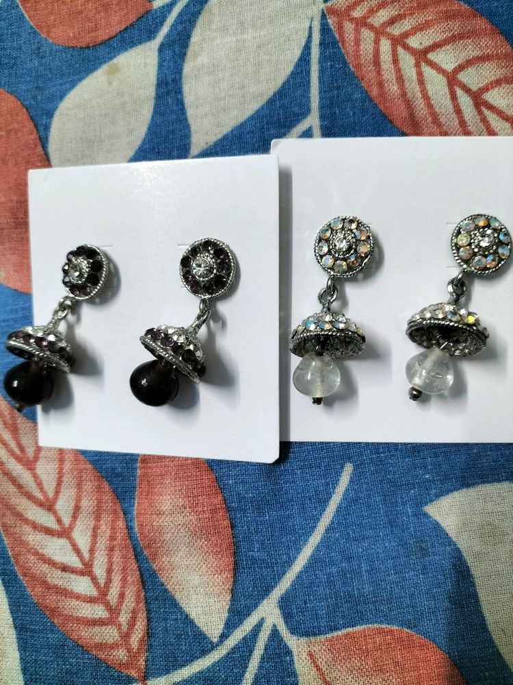 Combo Of 2 Pairs Earrings White N Dark Purple