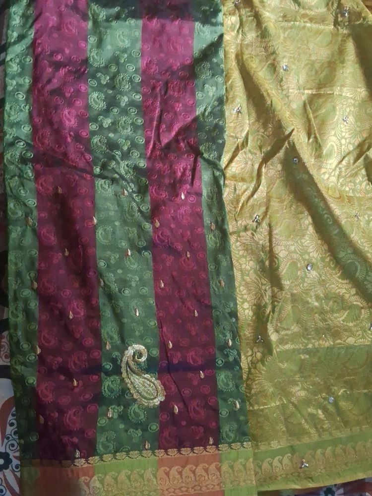 Maroon And Green Silk Saree