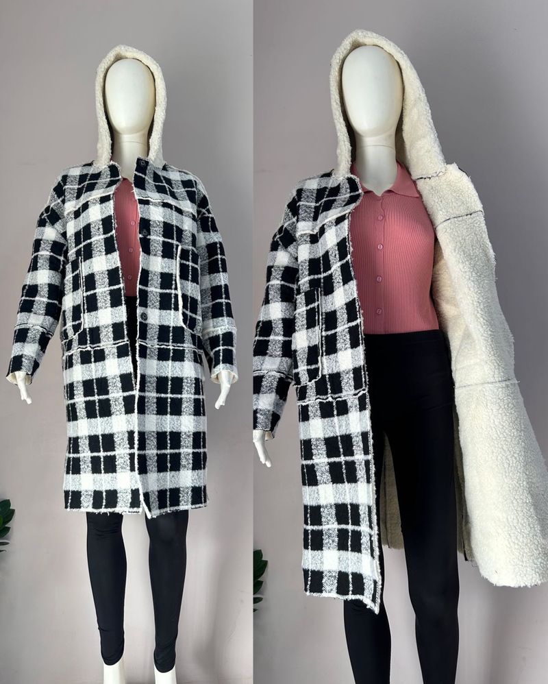 Unisex Plaid Overcoat With Inner Teddy Lining