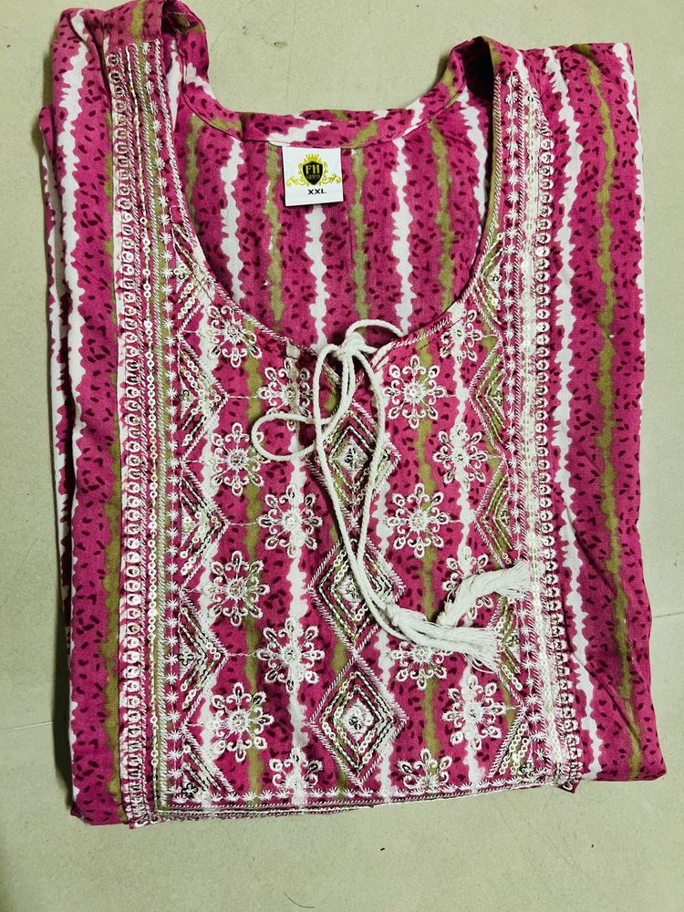 Pink Thread Work Kurti