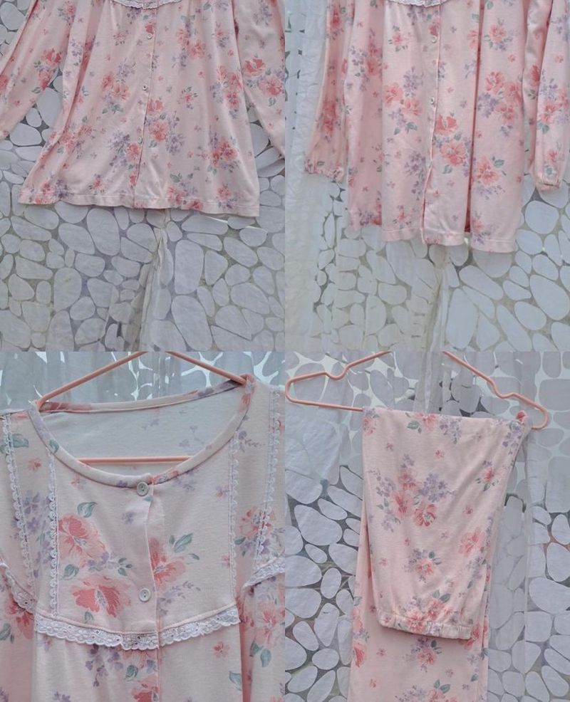 Floral Pink Night suit Set