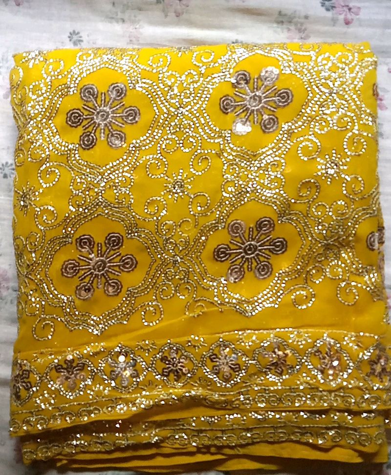 Sequined Yellow Saree