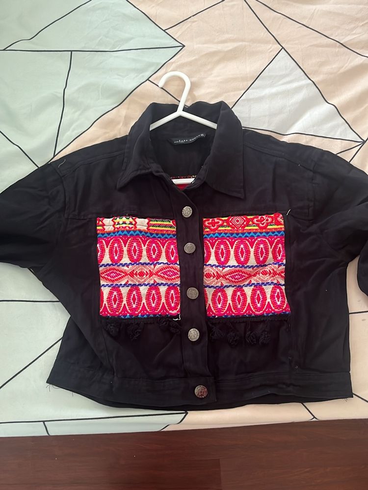 Zara Denim Jacket Ethnic Embroidery