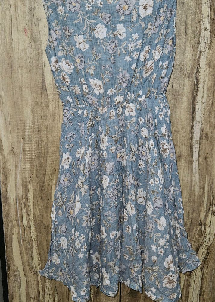 Greyish Blue Flarred Dress