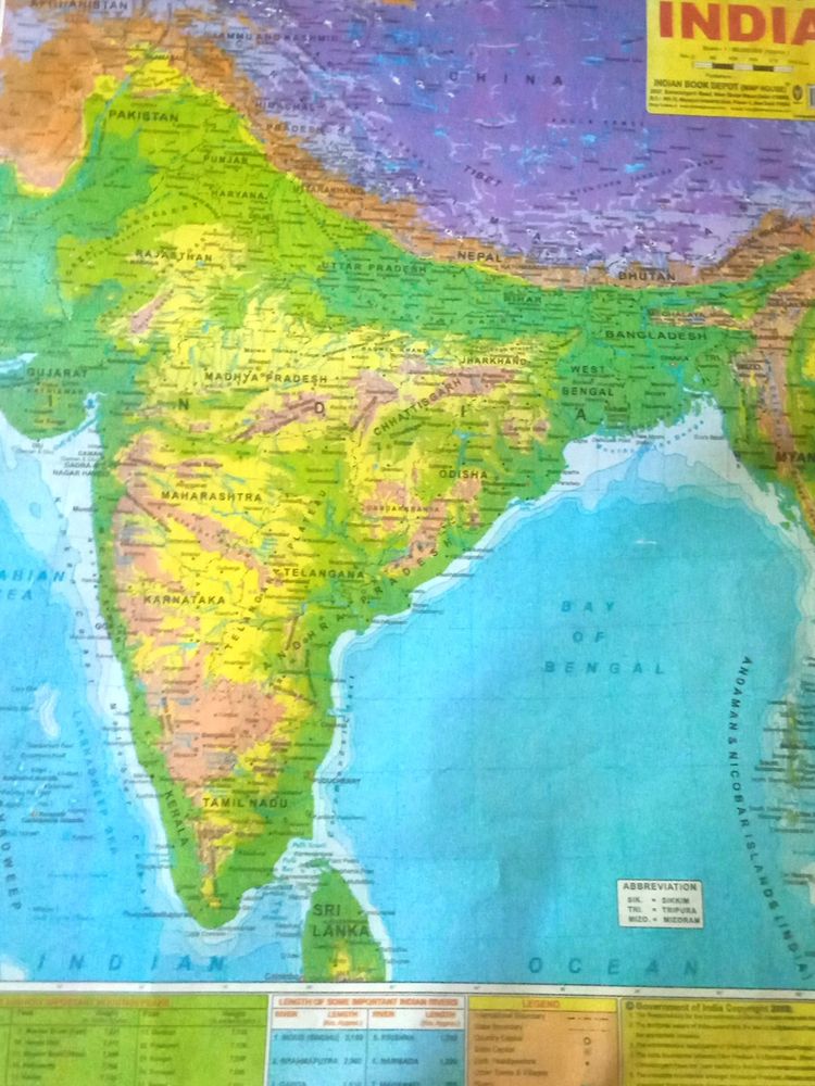 India Physical Map Chart