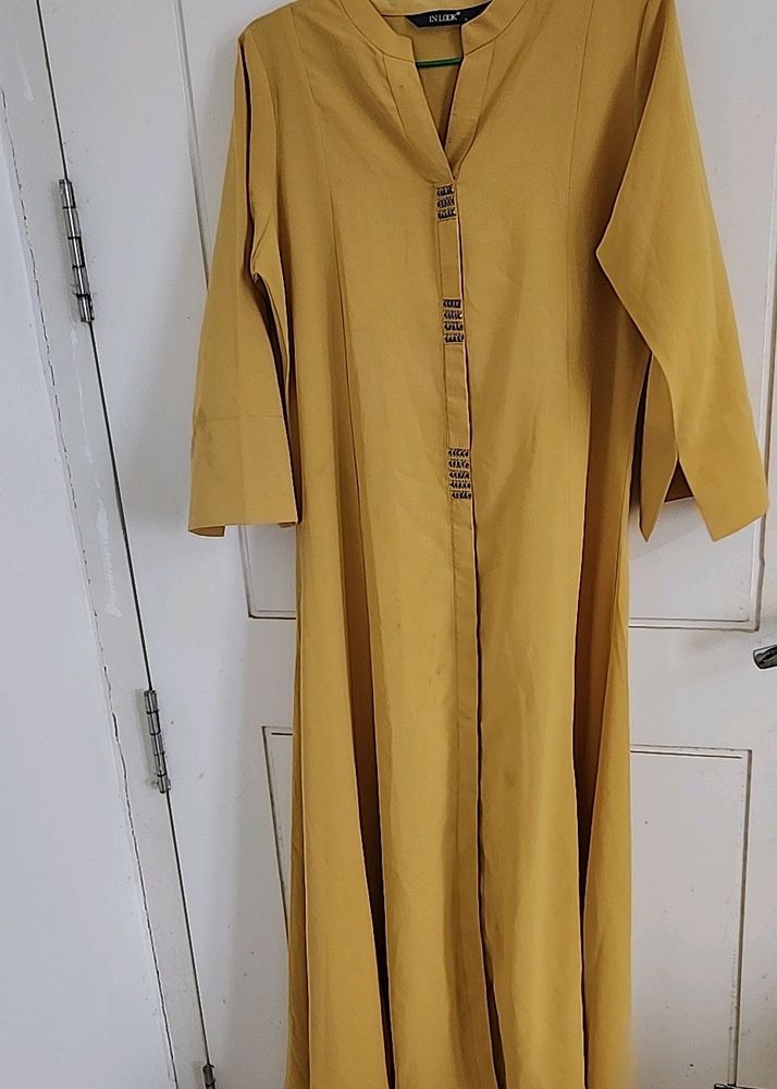 Gold Polyester A Line Kurta by IN LOOK