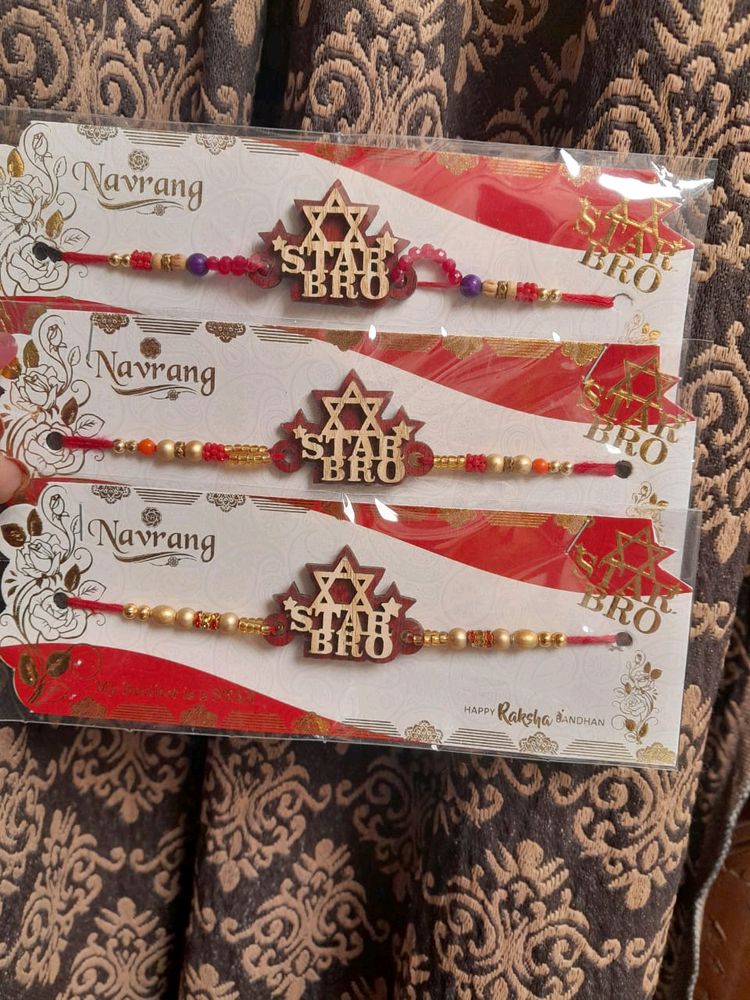 New Star Bro Wooden Rakhies Pack Of 3✅💕