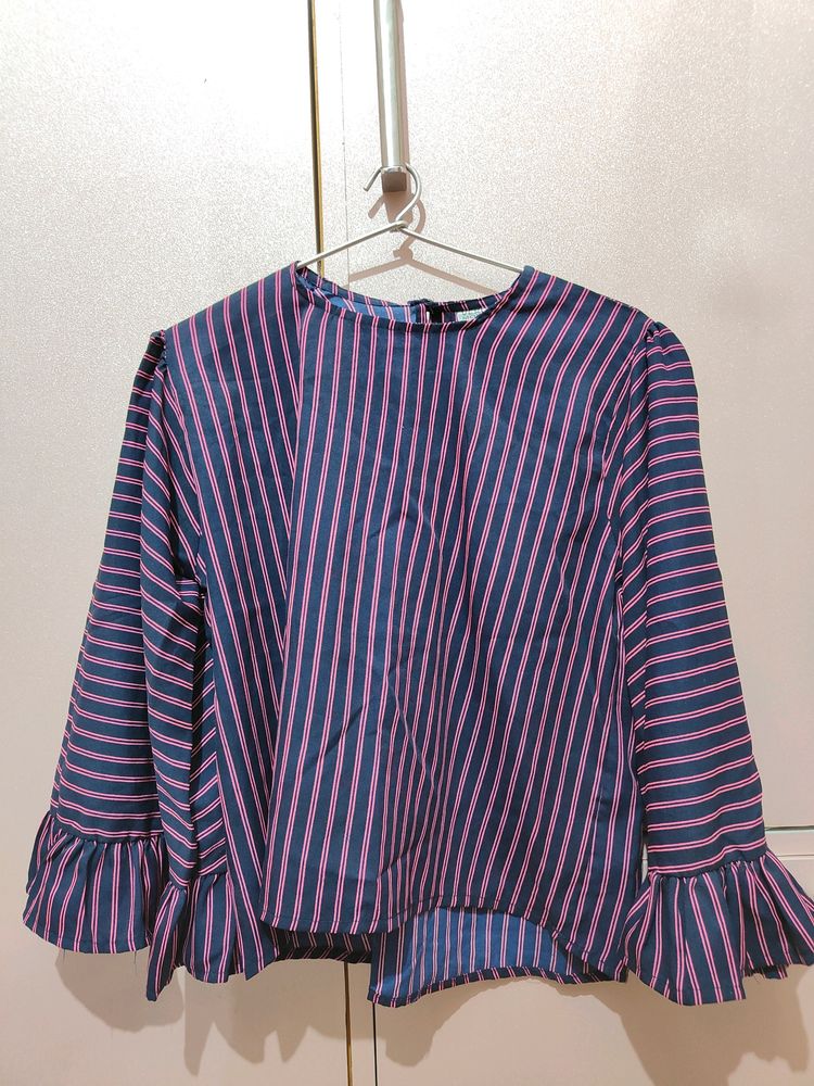 Striped Bell Sleeve Crop Top