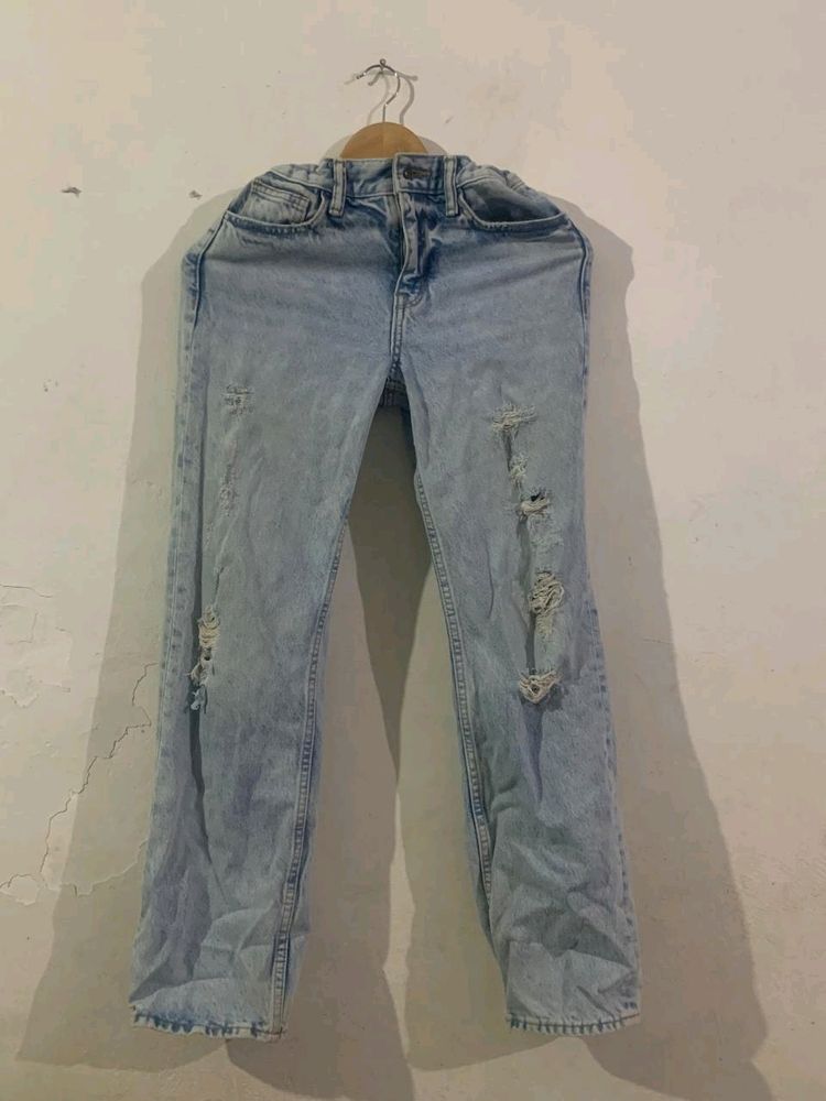 Straight Ripped Design Baggy Jeans