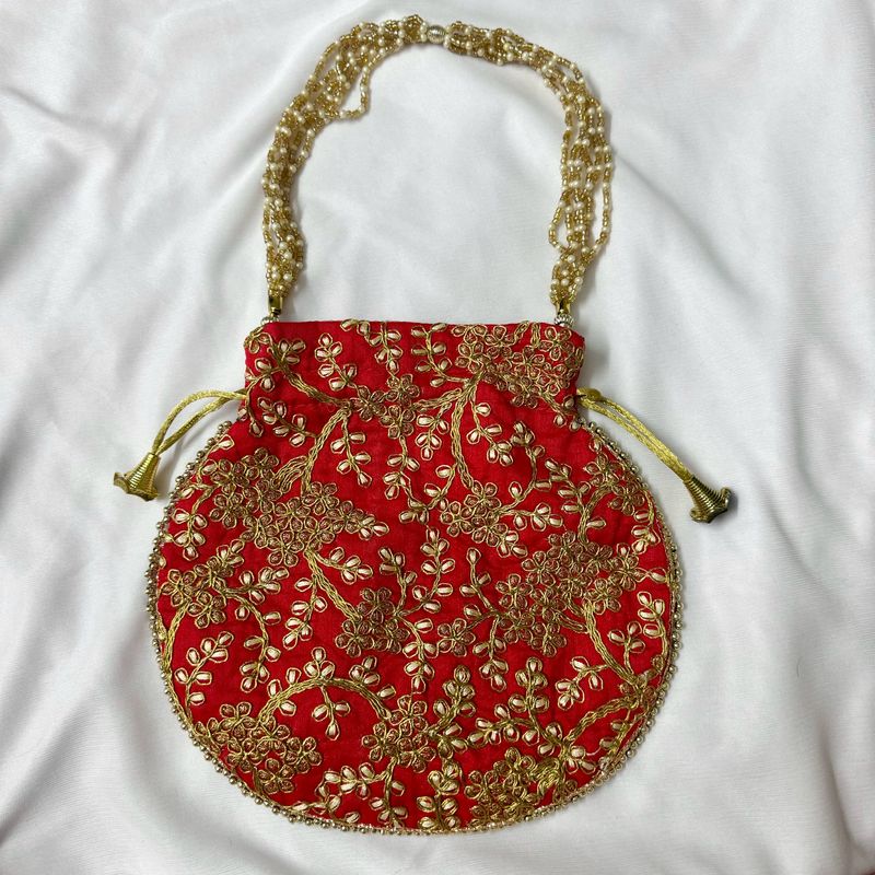 Red Embroidered Potli Bag