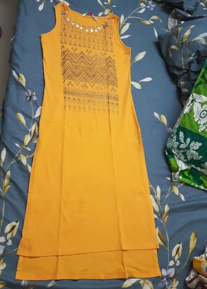 Yellow High Low Sleeveless Kurti