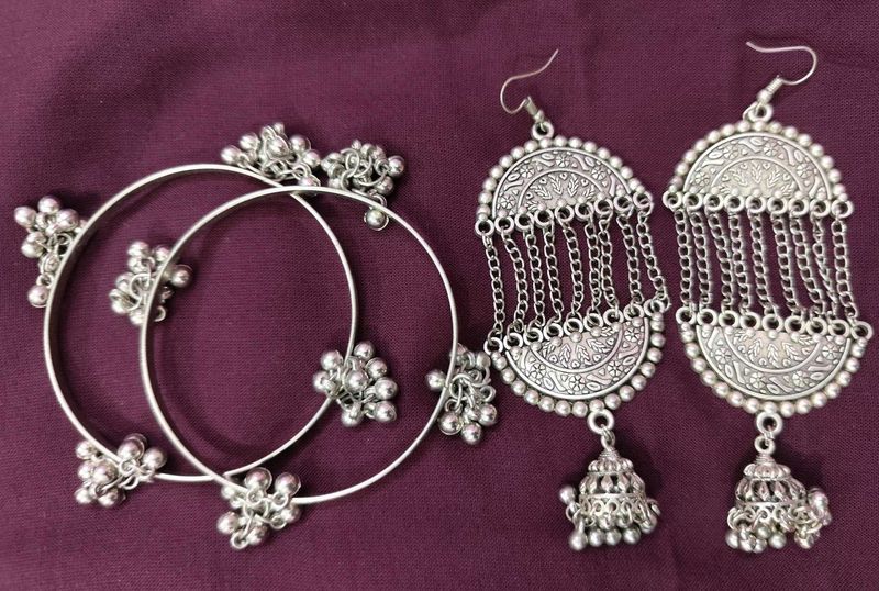 Ghoongroo Earrings And Bangles Combo.