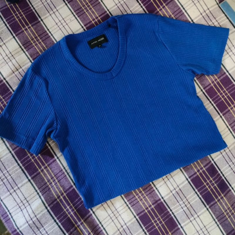 V Nech Blue Fitted Top