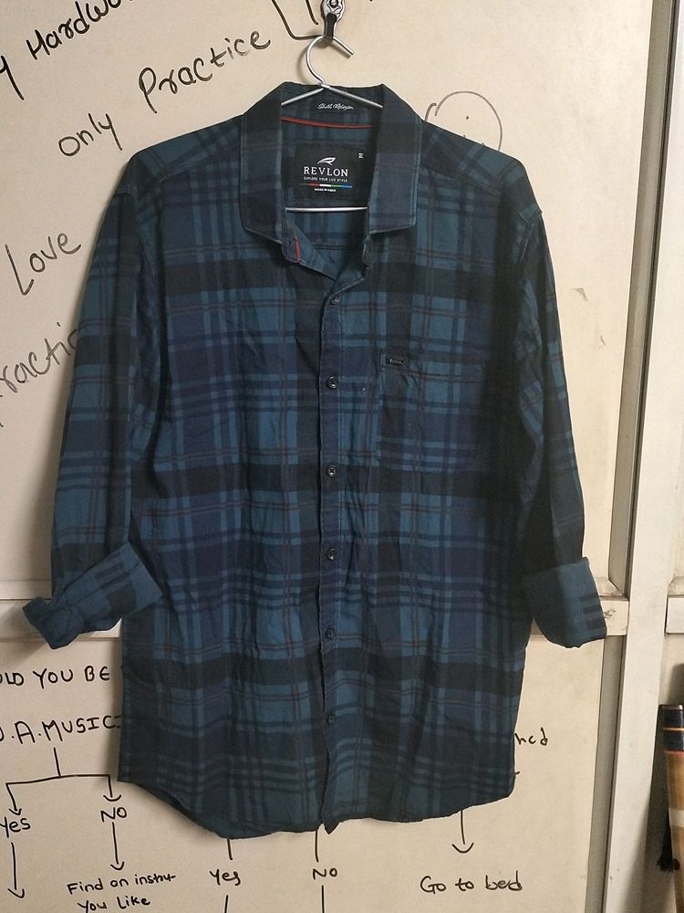 Navy Blue Cotton Checkerd Shirt