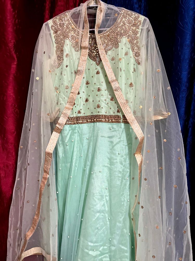 long floor length gown for party with dupatta