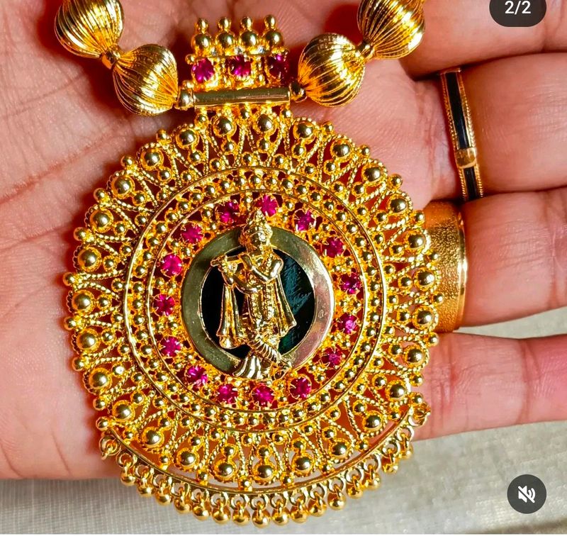 Gold Plated Midlength Chain Of Krishna Pendent