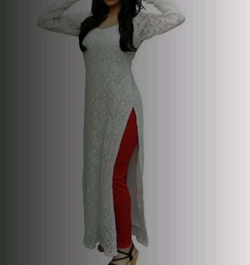 Ankle Length Kurti Round Neck Colour White