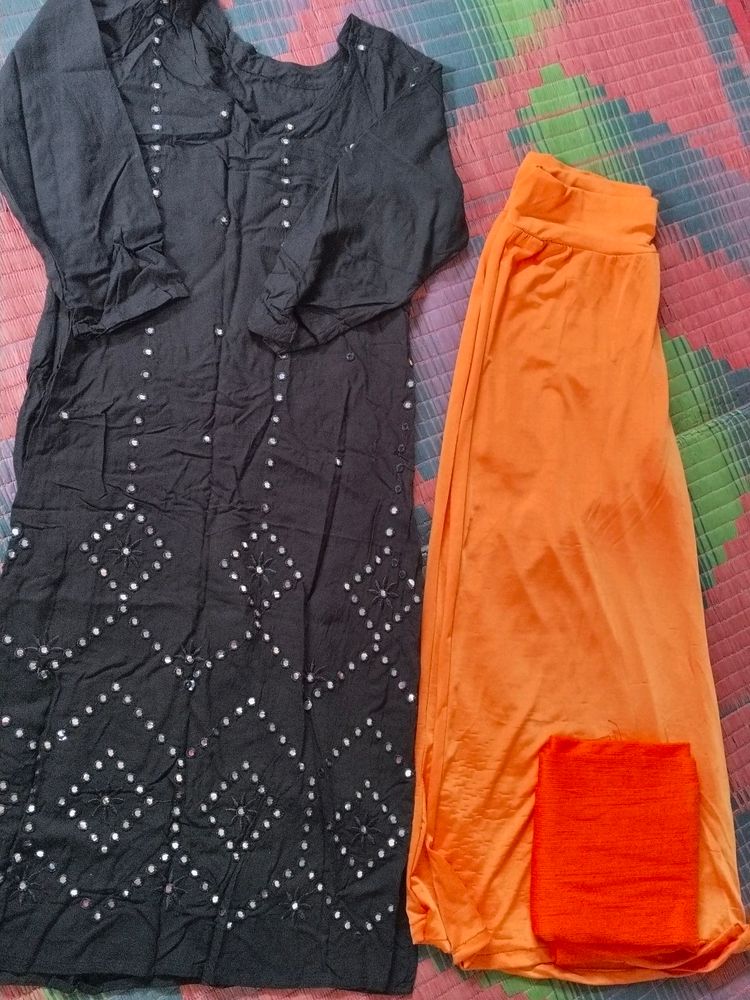 Black Kurti With Plazo Set and Dupatta