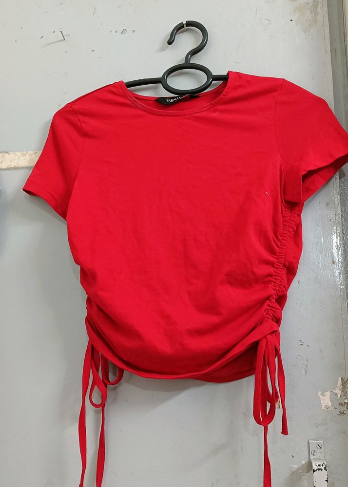 Drawstring Pullover Red Top