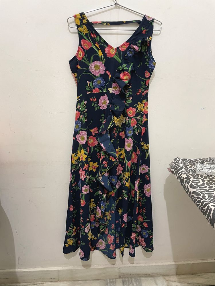 Code High Low Navy Blue Flower Print Dress