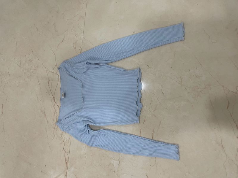 SSS Beautiful Long Sleeve Blue Ribbed Fitted To