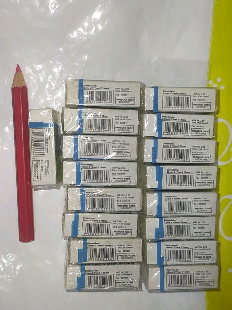 Erasers(17 Numbers) + 1 Red Colour Pencil