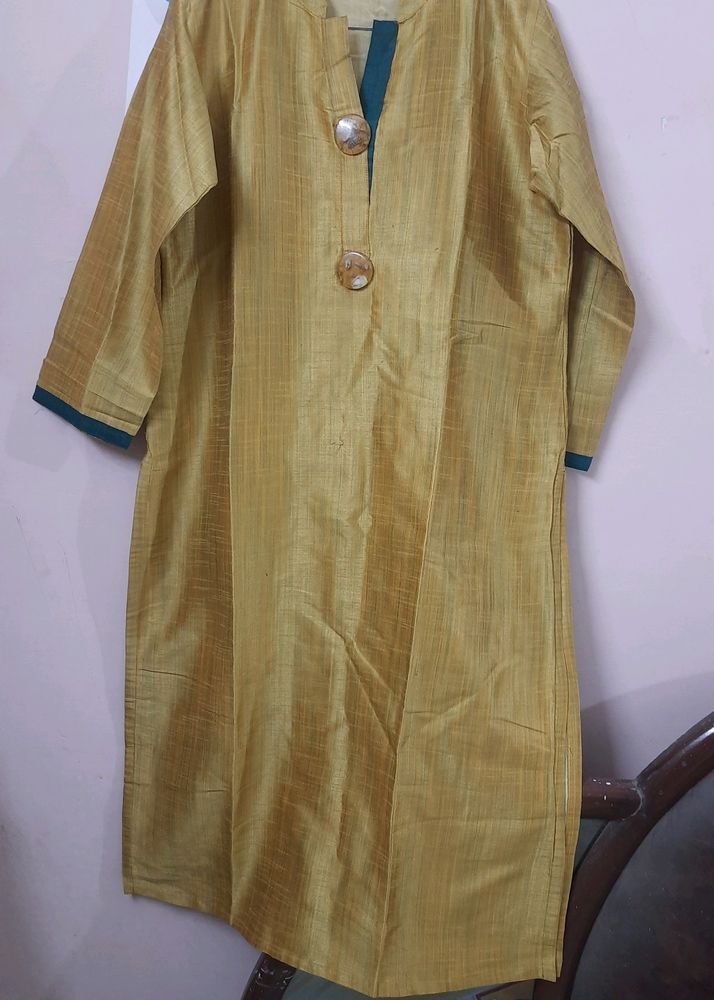 Beautiful Mustard Cotton Silk Kurta