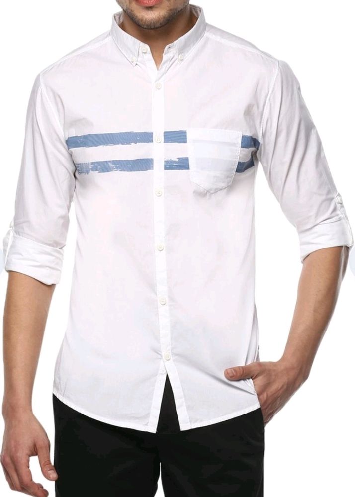 Spykar Men White Solid Slim Fit Casual Shirt