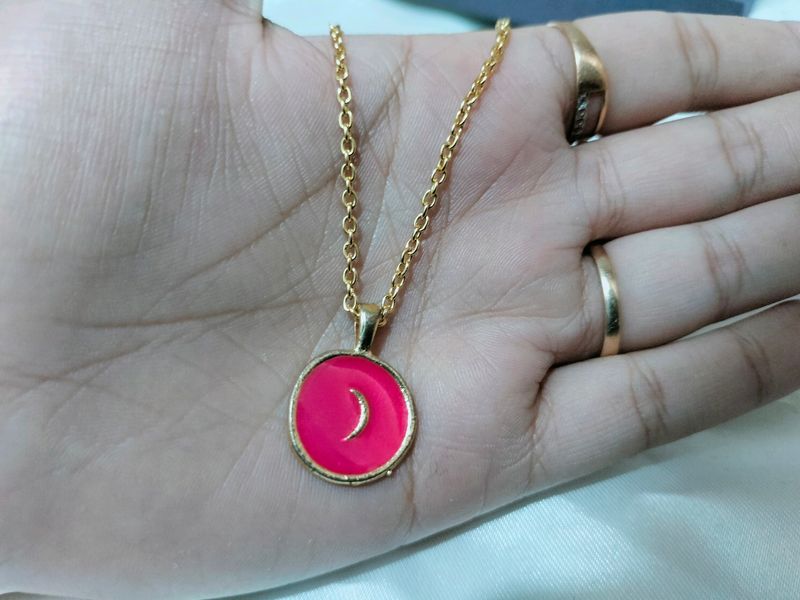 Pink Charm With Golden Chain