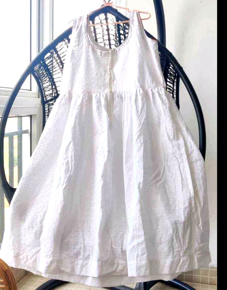 White chikankari dress With Multicolour Piping